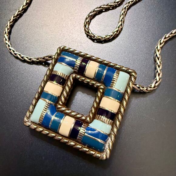 Brighton "CABANA" Blue Enamel Square Reversible Pendant - Picture 8 of 9